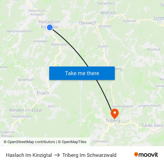 Haslach Im Kinzigtal to Triberg Im Schwarzwald map
