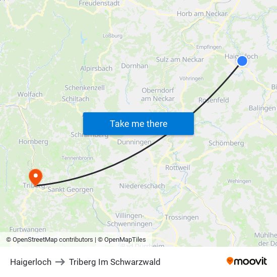 Haigerloch to Triberg Im Schwarzwald map