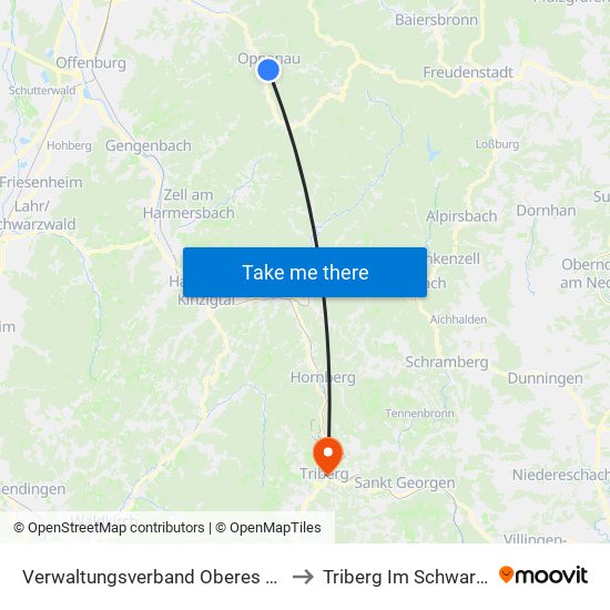 Verwaltungsverband Oberes Renchtal to Triberg Im Schwarzwald map