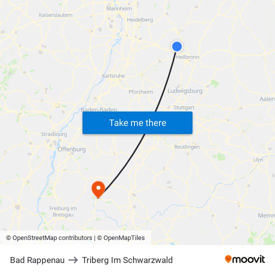 Bad Rappenau to Triberg Im Schwarzwald map