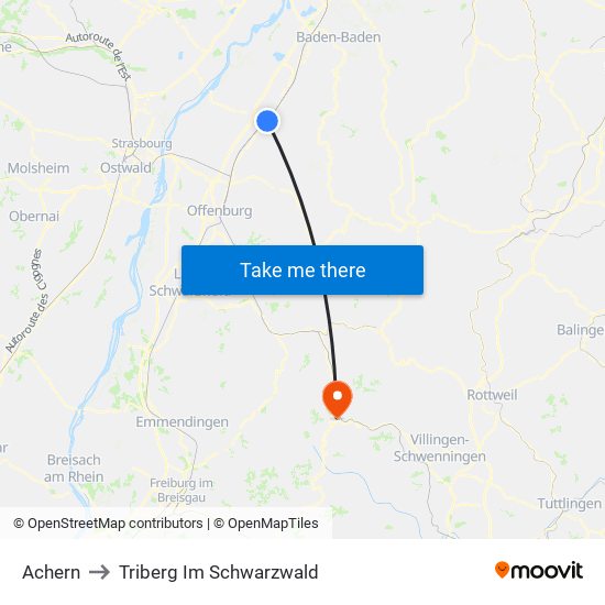 Achern to Triberg Im Schwarzwald map