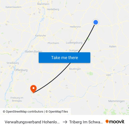 Verwaltungsverband Hohenloher Ebene to Triberg Im Schwarzwald map