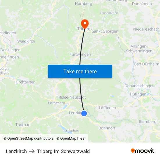 Lenzkirch to Triberg Im Schwarzwald map