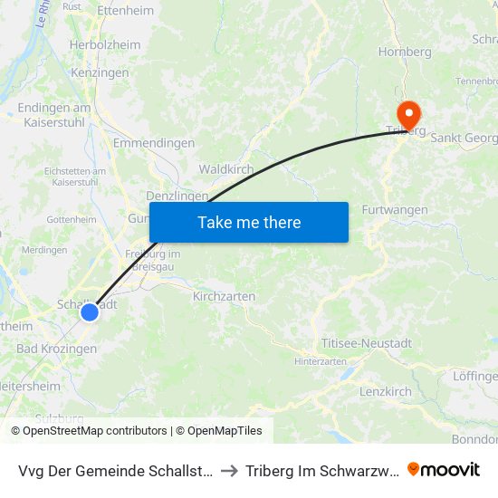 Vvg Der Gemeinde Schallstadt to Triberg Im Schwarzwald map