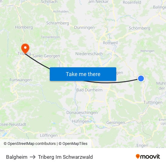 Balgheim to Triberg Im Schwarzwald map