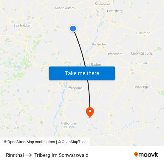 Rinnthal to Triberg Im Schwarzwald map