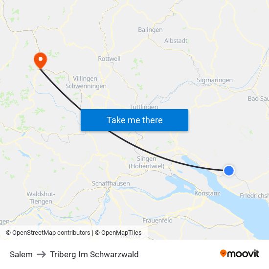 Salem to Triberg Im Schwarzwald map