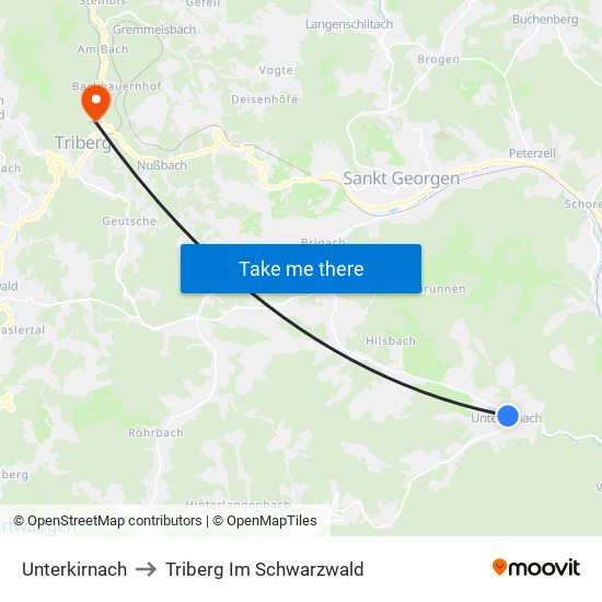 Unterkirnach to Triberg Im Schwarzwald map
