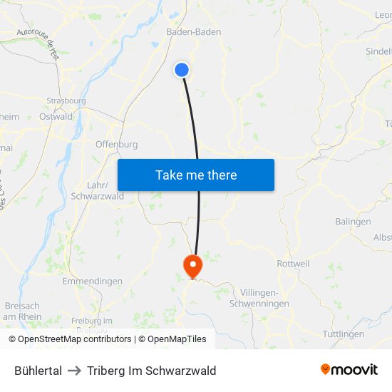Bühlertal to Triberg Im Schwarzwald map
