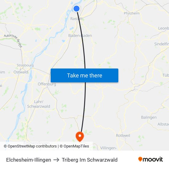 Elchesheim-Illingen to Triberg Im Schwarzwald map