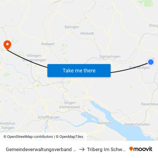 Gemeindeverwaltungsverband Bad Buchau to Triberg Im Schwarzwald map