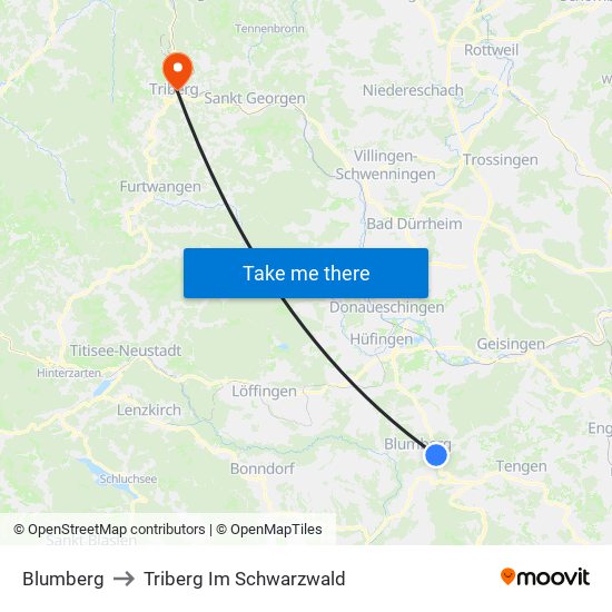 Blumberg to Triberg Im Schwarzwald map
