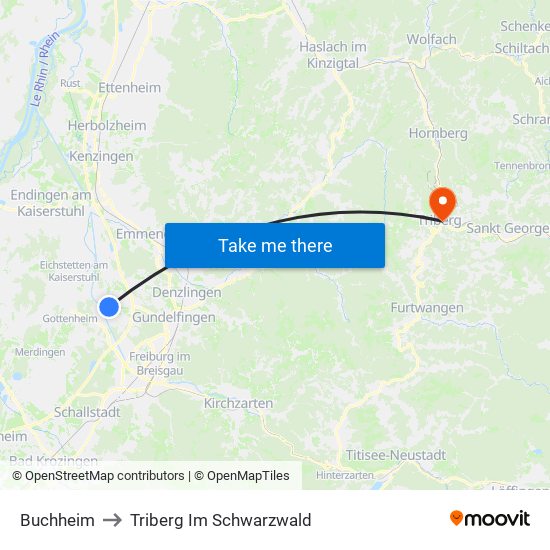 Buchheim to Triberg Im Schwarzwald map