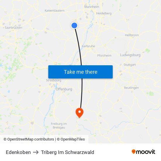 Edenkoben to Triberg Im Schwarzwald map