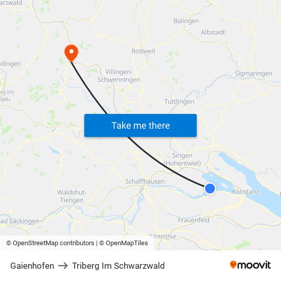 Gaienhofen to Triberg Im Schwarzwald map