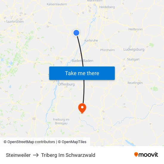 Steinweiler to Triberg Im Schwarzwald map