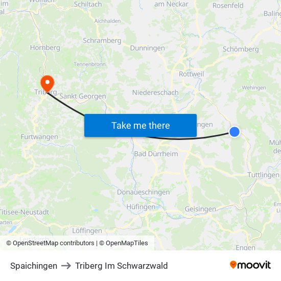 Spaichingen to Triberg Im Schwarzwald map