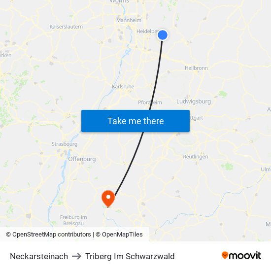 Neckarsteinach to Triberg Im Schwarzwald map