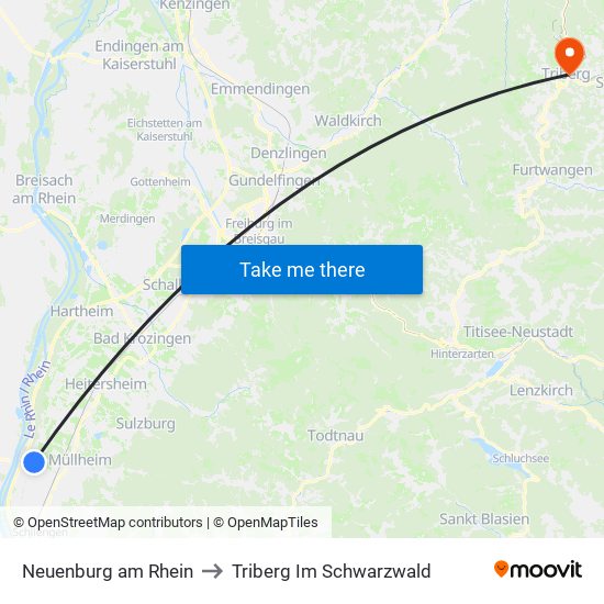 Neuenburg am Rhein to Triberg Im Schwarzwald map