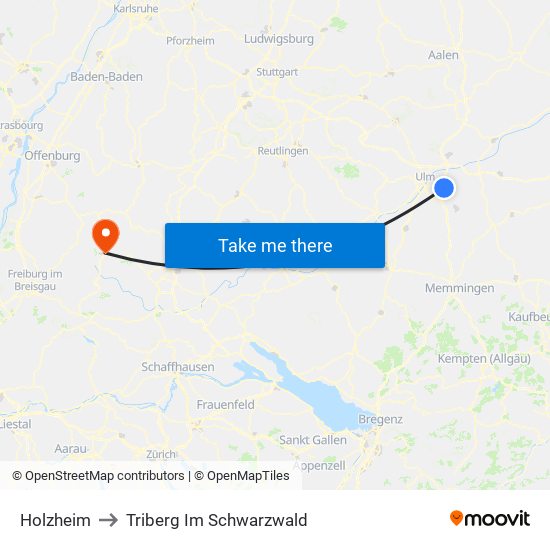 Holzheim to Triberg Im Schwarzwald map