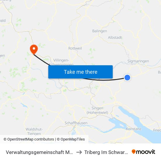 Verwaltungsgemeinschaft Meßkirch to Triberg Im Schwarzwald map