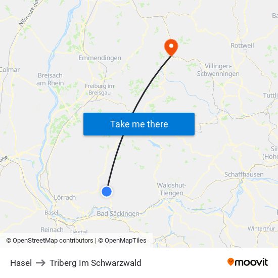 Hasel to Triberg Im Schwarzwald map