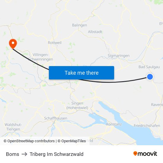 Boms to Triberg Im Schwarzwald map