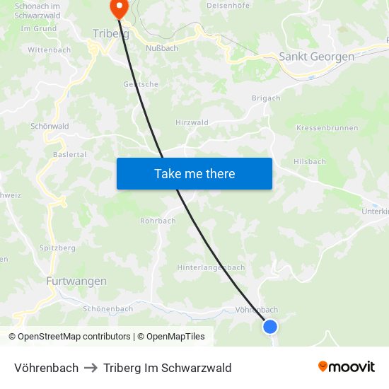 Vöhrenbach to Triberg Im Schwarzwald map