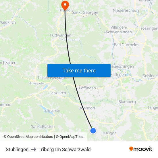 Stühlingen to Triberg Im Schwarzwald map