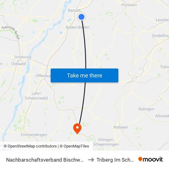 Nachbarschaftsverband Bischweier-Kuppenheim to Triberg Im Schwarzwald map