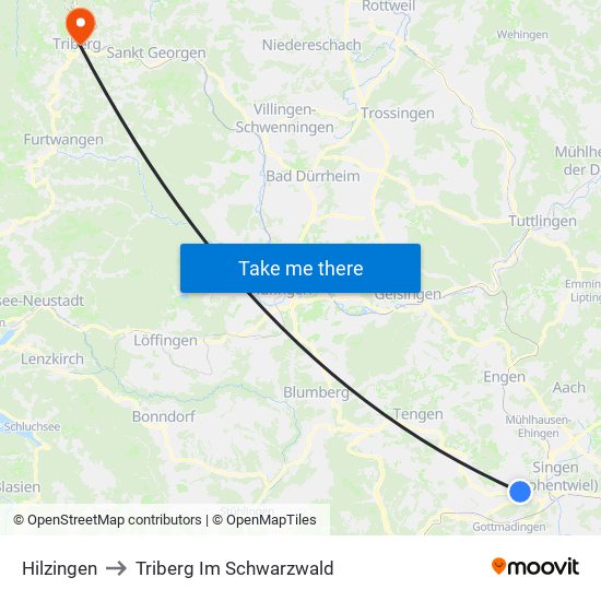 Hilzingen to Triberg Im Schwarzwald map