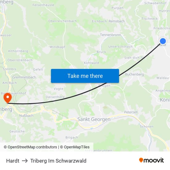 Hardt to Triberg Im Schwarzwald map