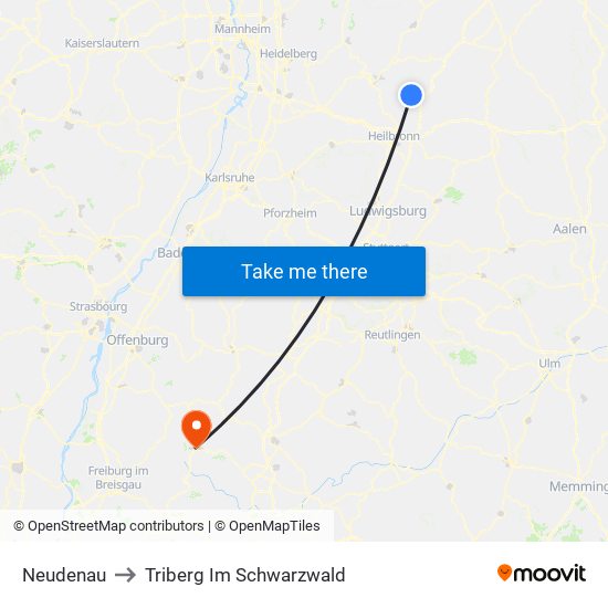 Neudenau to Triberg Im Schwarzwald map