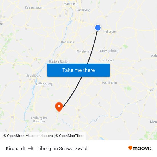 Kirchardt to Triberg Im Schwarzwald map