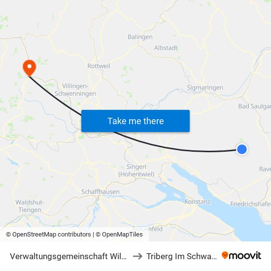 Verwaltungsgemeinschaft Wilhelmsdorf to Triberg Im Schwarzwald map