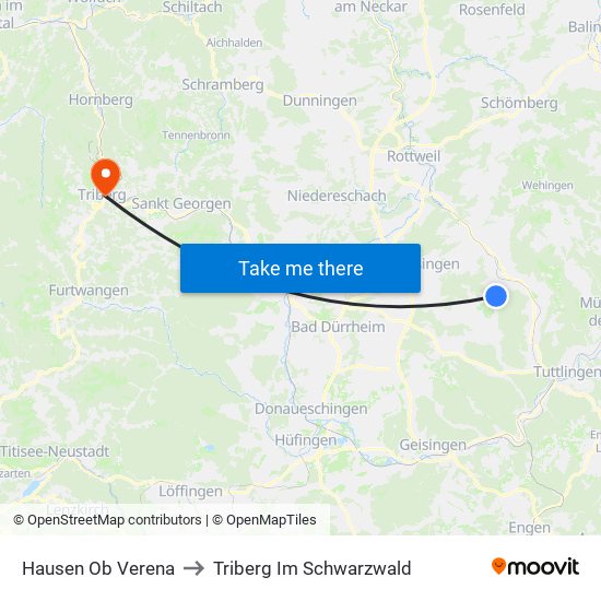 Hausen Ob Verena to Triberg Im Schwarzwald map