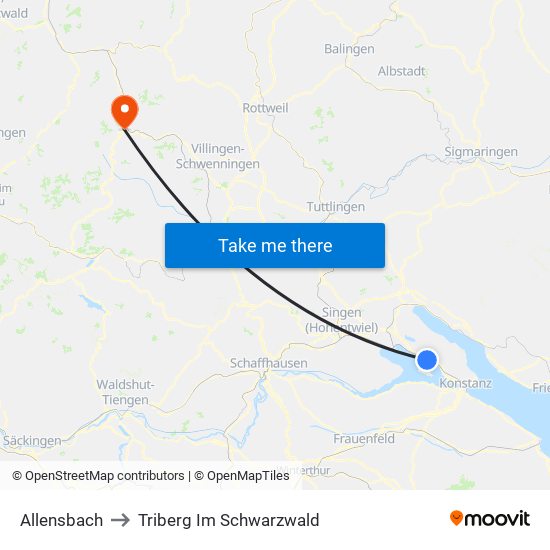 Allensbach to Triberg Im Schwarzwald map
