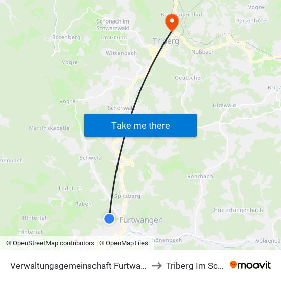 Verwaltungsgemeinschaft Furtwangen Im Schwarzwald to Triberg Im Schwarzwald map