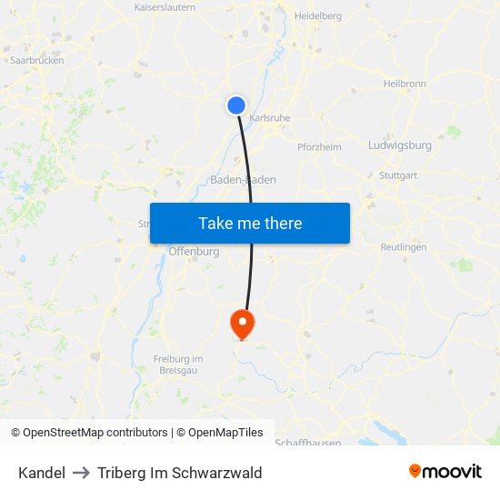 Kandel to Triberg Im Schwarzwald map