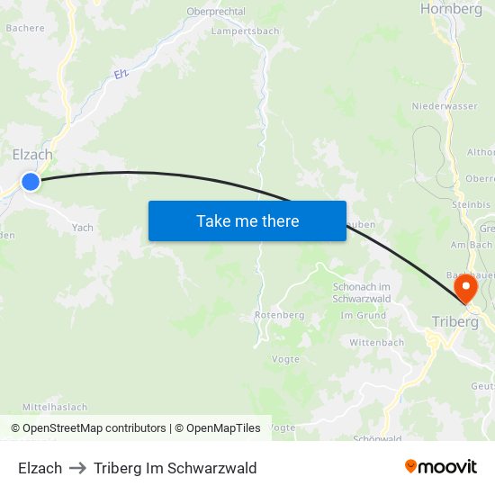 Elzach to Triberg Im Schwarzwald map