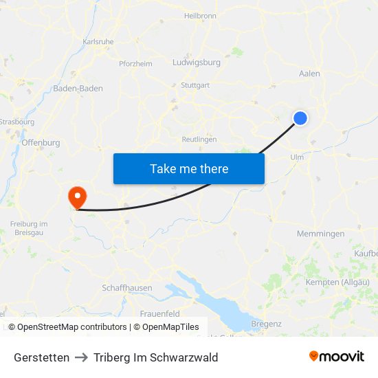 Gerstetten to Triberg Im Schwarzwald map