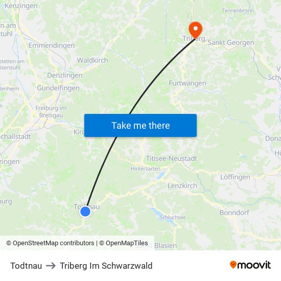 Todtnau to Triberg Im Schwarzwald map