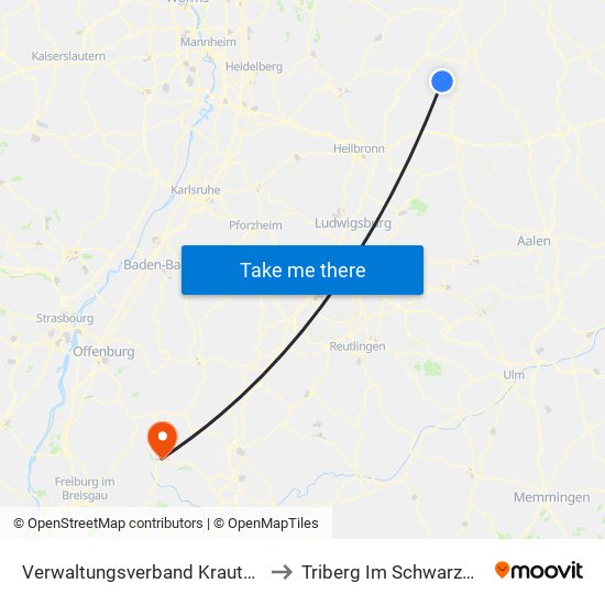 Verwaltungsverband Krautheim to Triberg Im Schwarzwald map