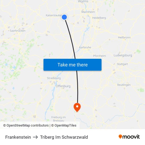 Frankenstein to Triberg Im Schwarzwald map