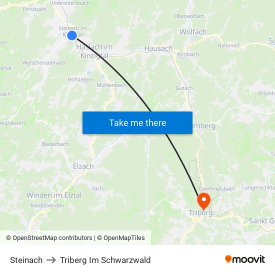 Steinach to Triberg Im Schwarzwald map