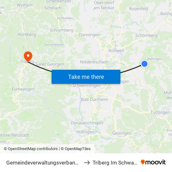 Gemeindeverwaltungsverband Heuberg to Triberg Im Schwarzwald map