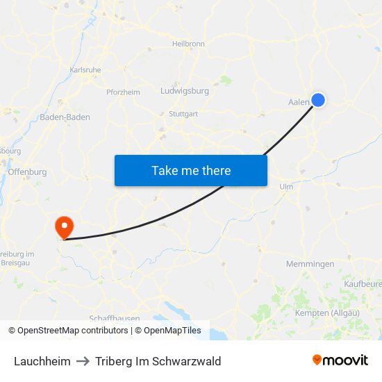 Lauchheim to Triberg Im Schwarzwald map