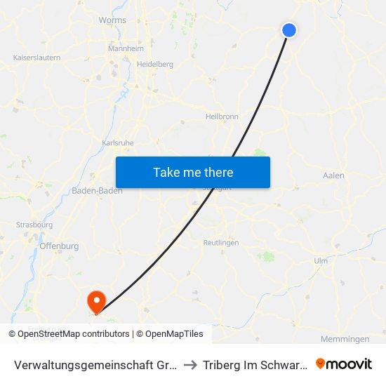 Verwaltungsgemeinschaft Grünsfeld to Triberg Im Schwarzwald map