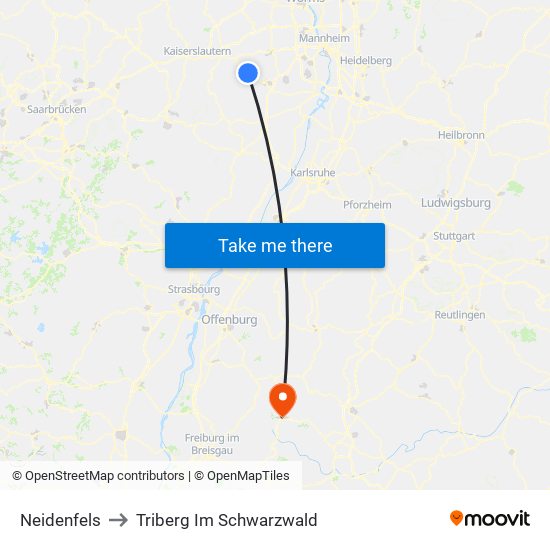 Neidenfels to Triberg Im Schwarzwald map