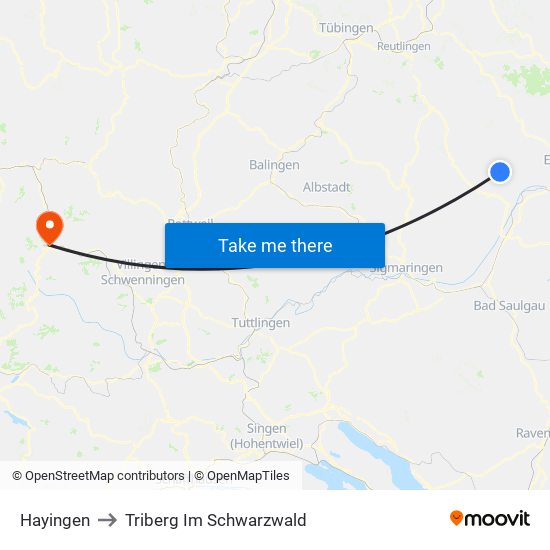 Hayingen to Triberg Im Schwarzwald map